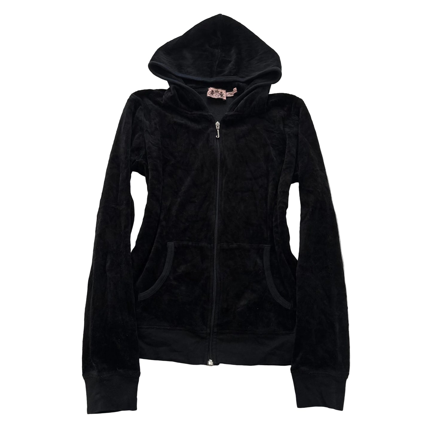 Vintage Juicy Couture Women's Black Velour Full Zip Hoodie Loungewear Size L