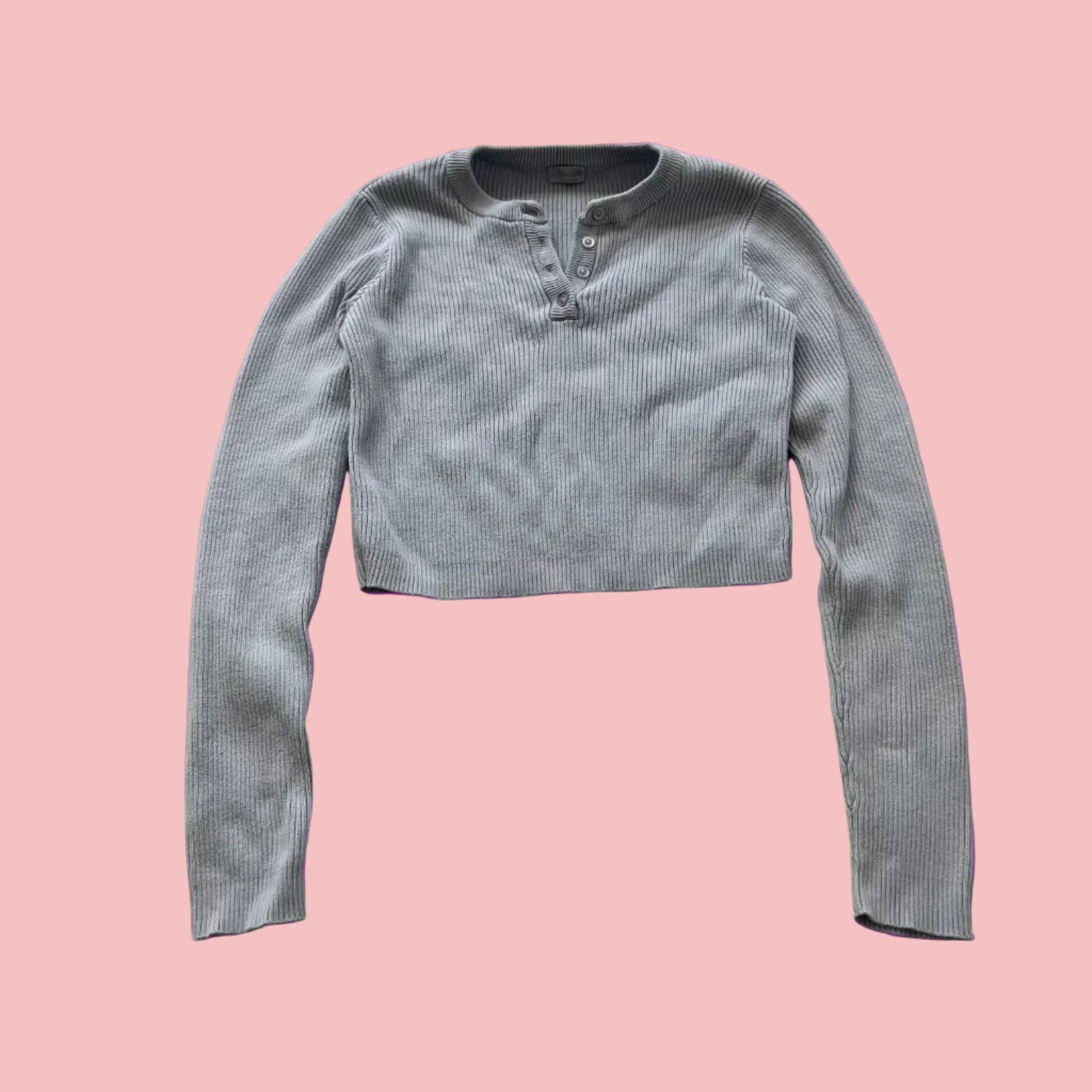 John Galt Brandy Melville Womens Light Gray Henley Top Crop Long Sleeve One Size