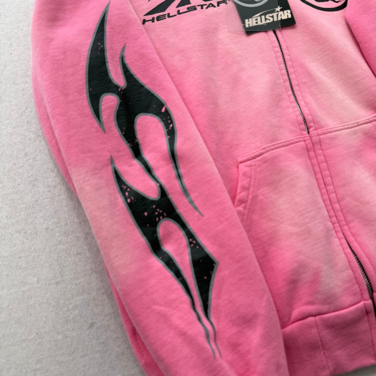 HELLSTAR Sports Flame Sunfaded Pink Boxy Zip Up Hoodie