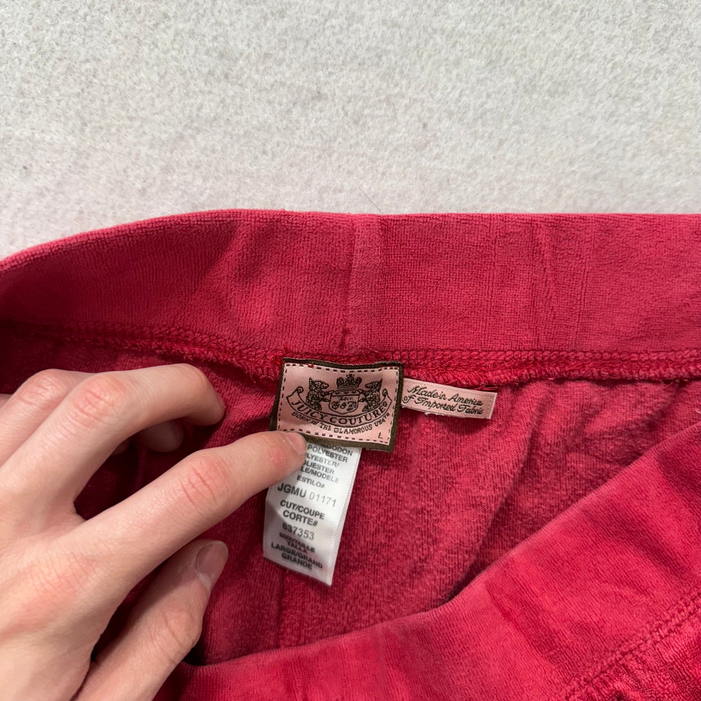 Vintage Juicy Couture Women Red Velour Straight Leg Track Pant Drawstring Size L