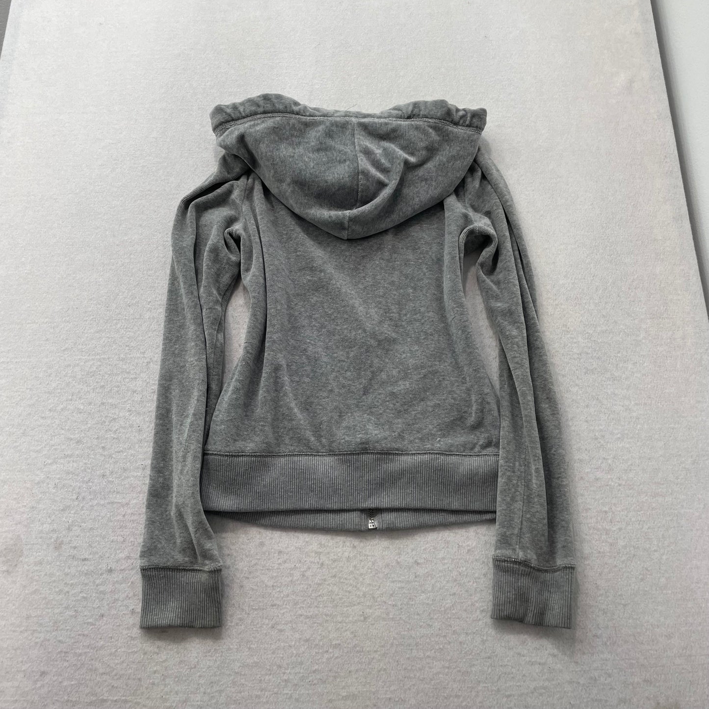 Hollister Women's Dark Heather Gray Velour Full Zip Hoodie Loungewear Y2K Size S