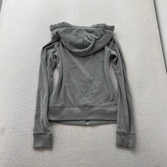 Hollister Women's Dark Heather Gray Velour Full Zip Hoodie Loungewear Y2K Size S
