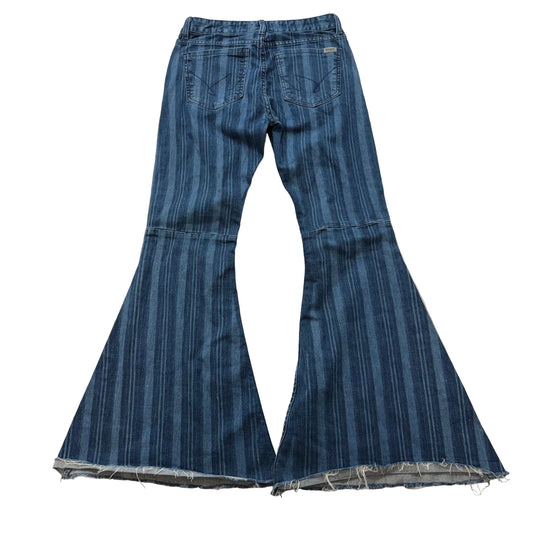 Cruel Hannah Women Blue Denim Bootcut Jeans Striped Bell Bottom Low Rise Size 28