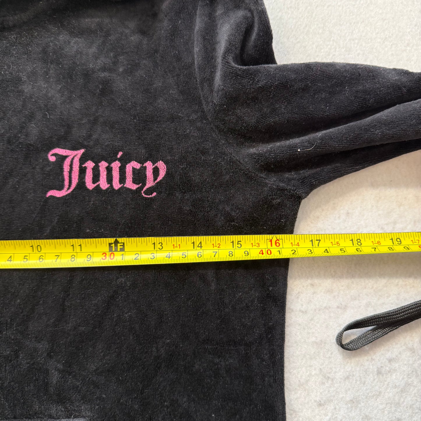 Juicy Couture Women's Jet Black Velour Zip Up Hoodie Kangaroo Pocket Logo Size M