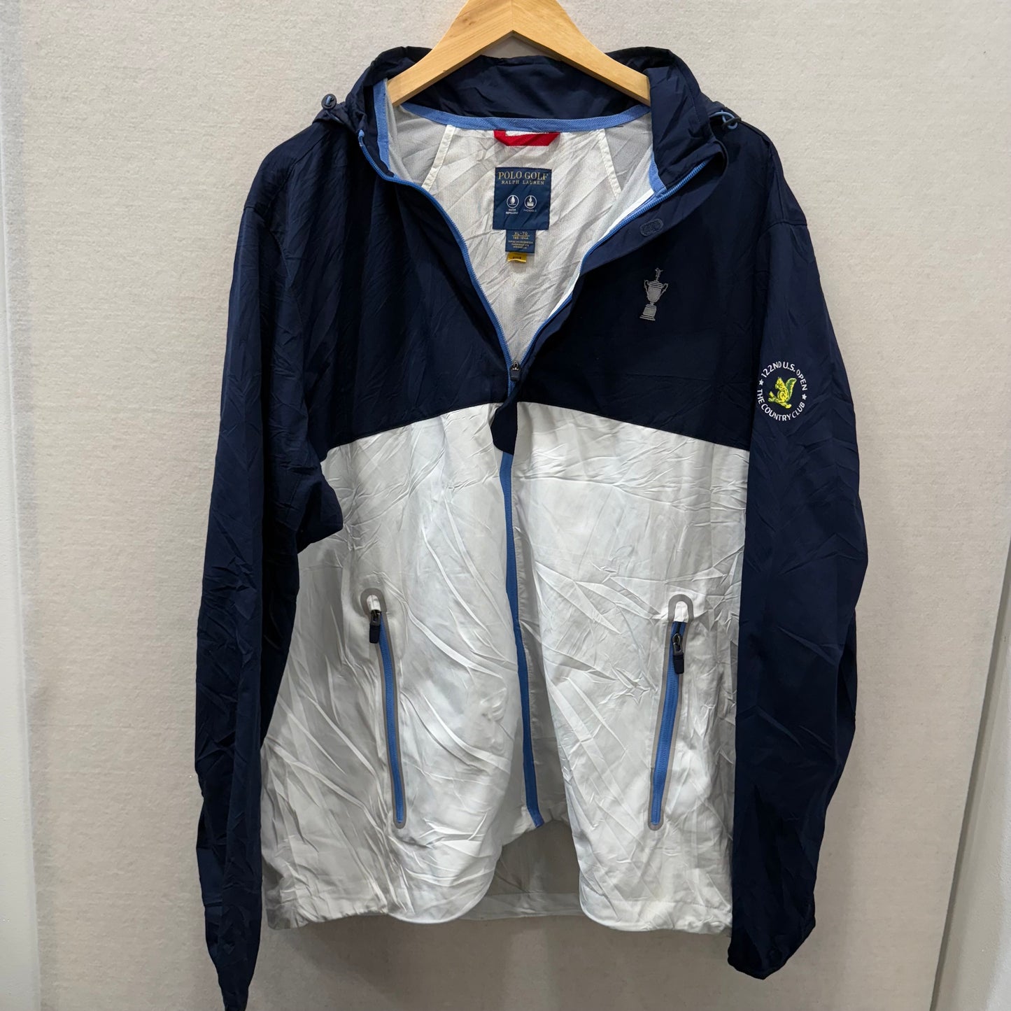 Polo Golf Ralph Lauren Navy White Hooded Windbreaker Jacket US Open Size XL