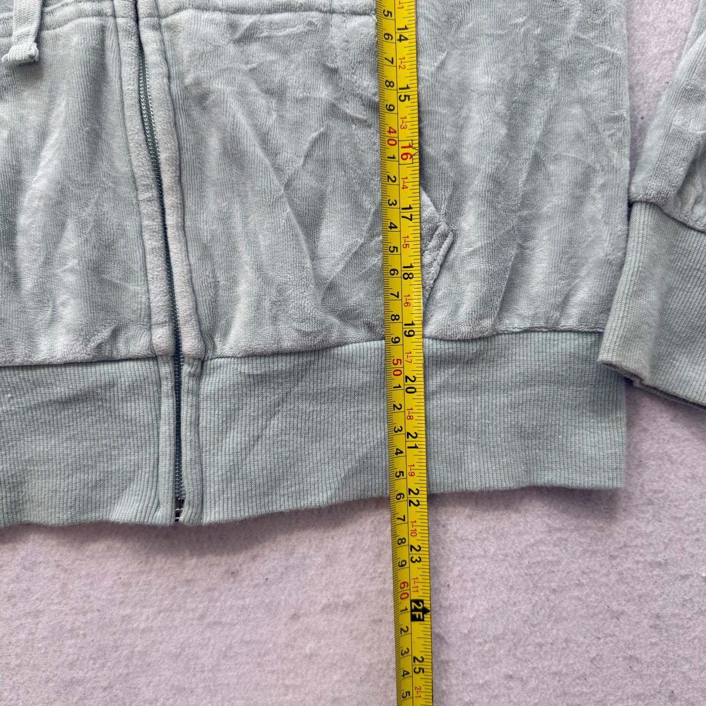 Vintage Juicy Couture Women's Sage Green Velour Zip-Up Hoodie Pockets Y2k Size S