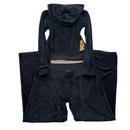 Vintage Juicy Couture Women's Black Velour Tracksuit Sets Hoodie & Pant Size L
