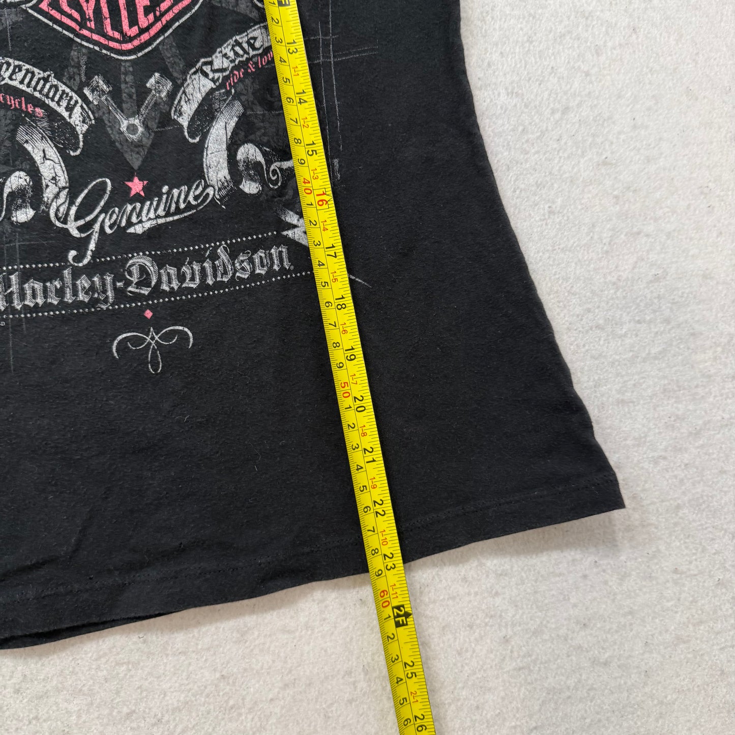 Harley Davidson Women Jet Black Cotton Tank Top Shredded Shoulder Graphic Size S
