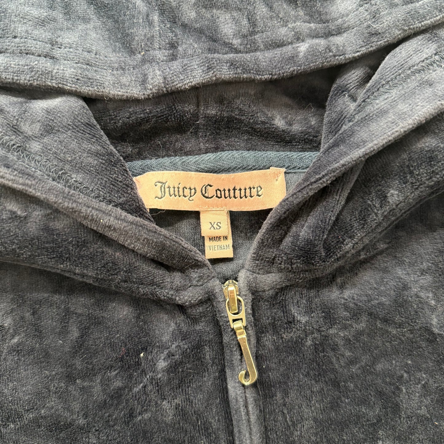 Juicy Couture Navy Velour Tracksuit Set Zip Up Hoodie & Pant Graphic Y2K Size 12