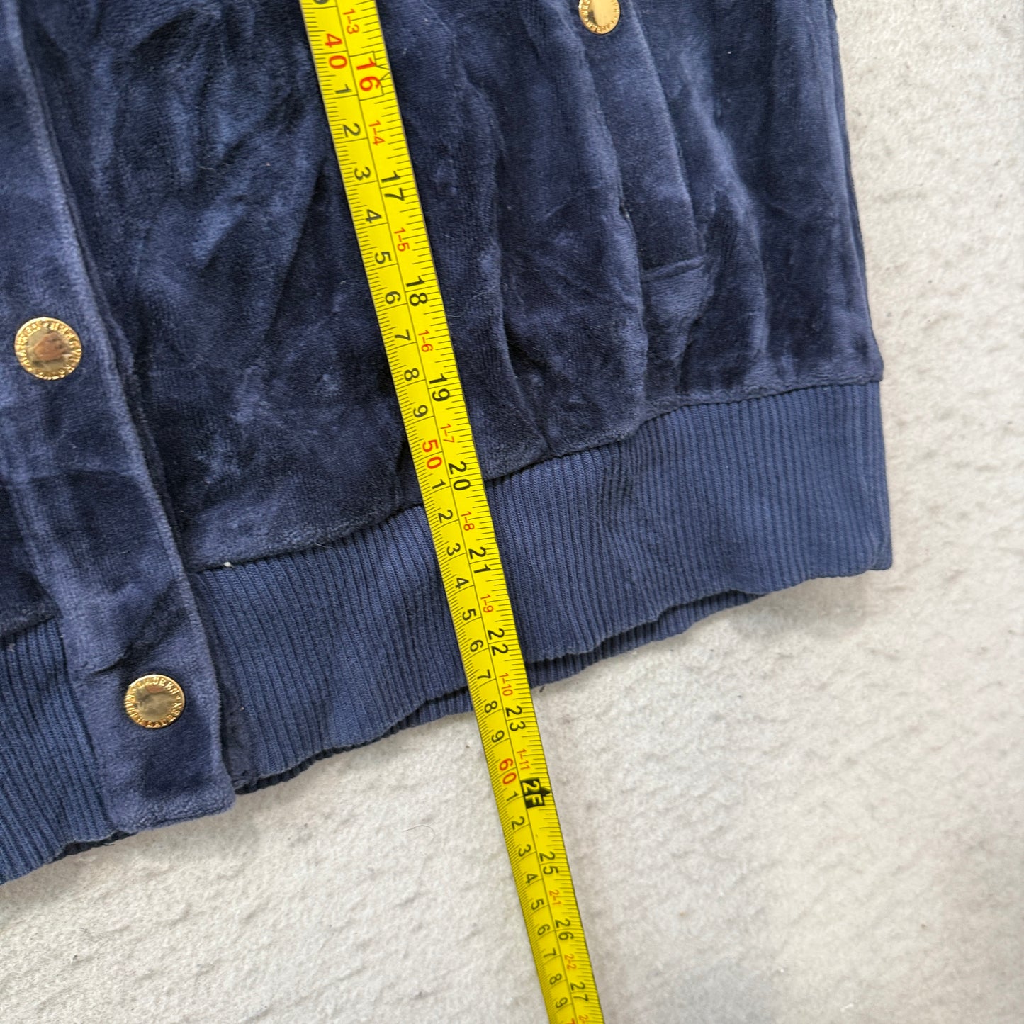 Lauren Ralph Lauren Women's Navy Blue Velour Track Jacket Snap Button Size M