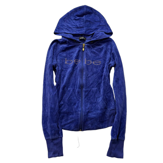 Bebe Women's Cobalt Blue Velour Zip Up Hoodie Loungewear Sequins Logo Y2K Size S