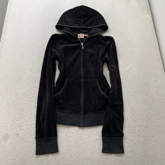 Juicy Couture Women's Black Velour Tracksuit Set Glitter Graphic Logo Y2k Size M