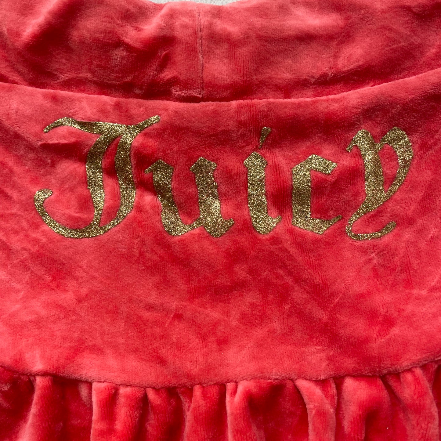 Juicy Couture Women's Red Velour Micro Mini Skirt Drawstring Ruffled Hem Size XS