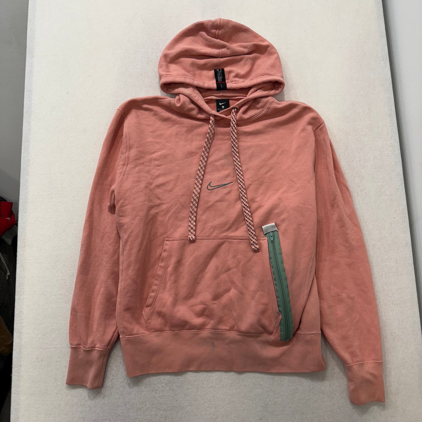 Nike Pink Pullover Hoodie with Front Pocket and Zip Detail Size M