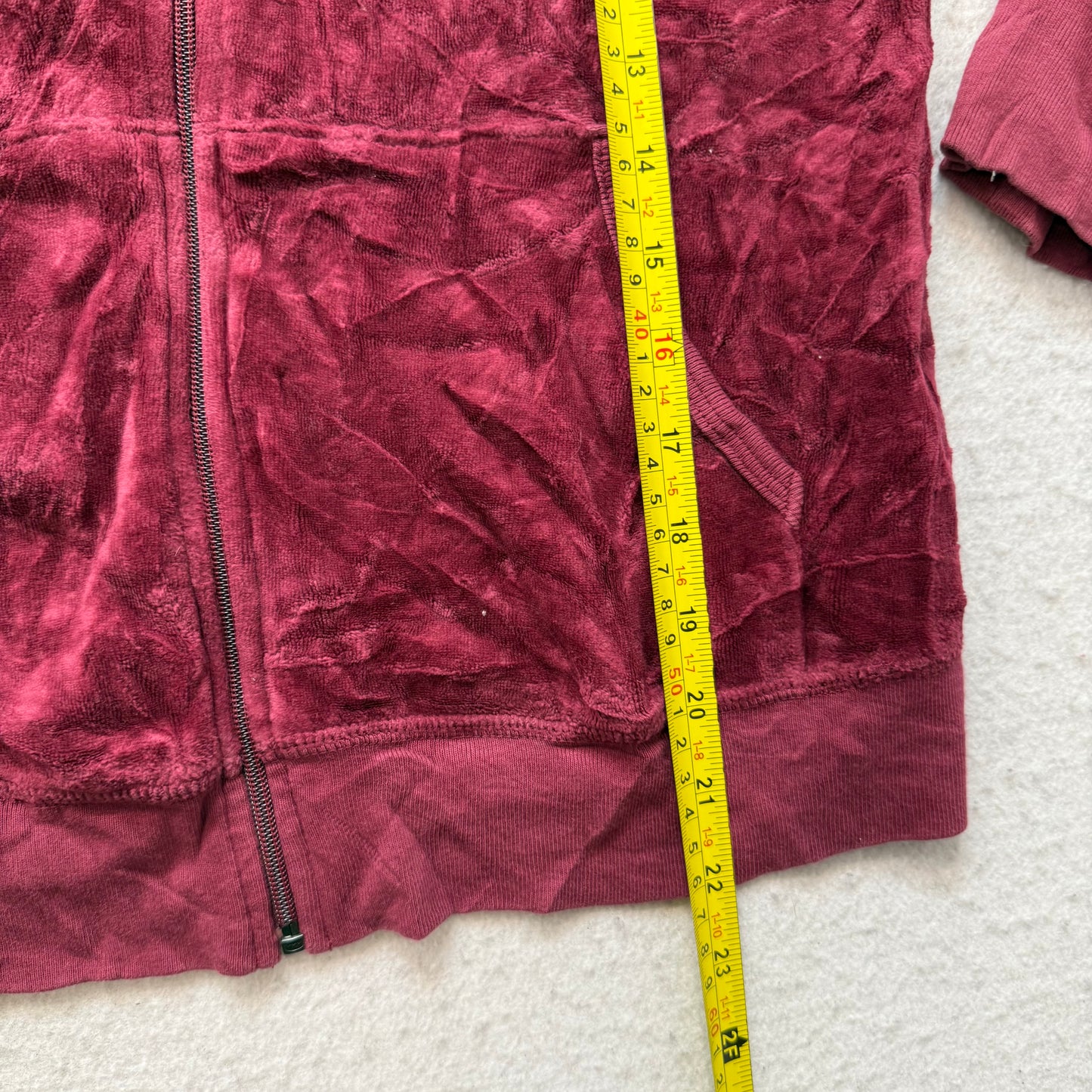 Vintage Juicy Couture Women's Burgundy Velour Zip Up Hoodie Graphic Logo Size L