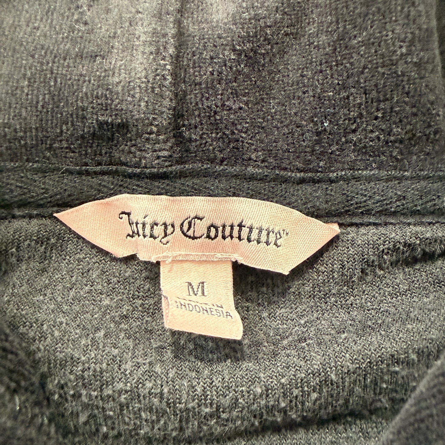 Juicy Couture Women's Charcoal Velour Zip-Up Hoodie Pocket Loungewear Y2K Size M