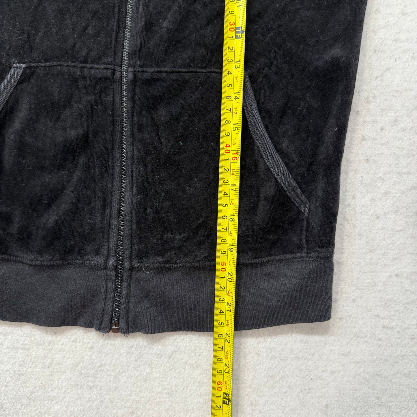 Juicy Couture Black Velour Tracksuit Set Zip Up Hoodie & Flared Pant Logo Size M