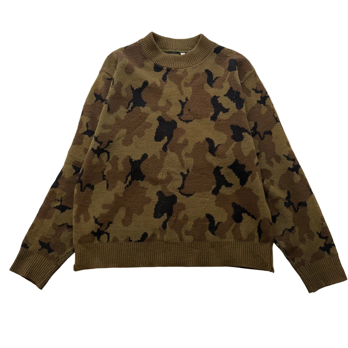 Vintage Kolpin Mens Brown Camo Knit Pullover Sweater Duck Hunter Crewneck Size L