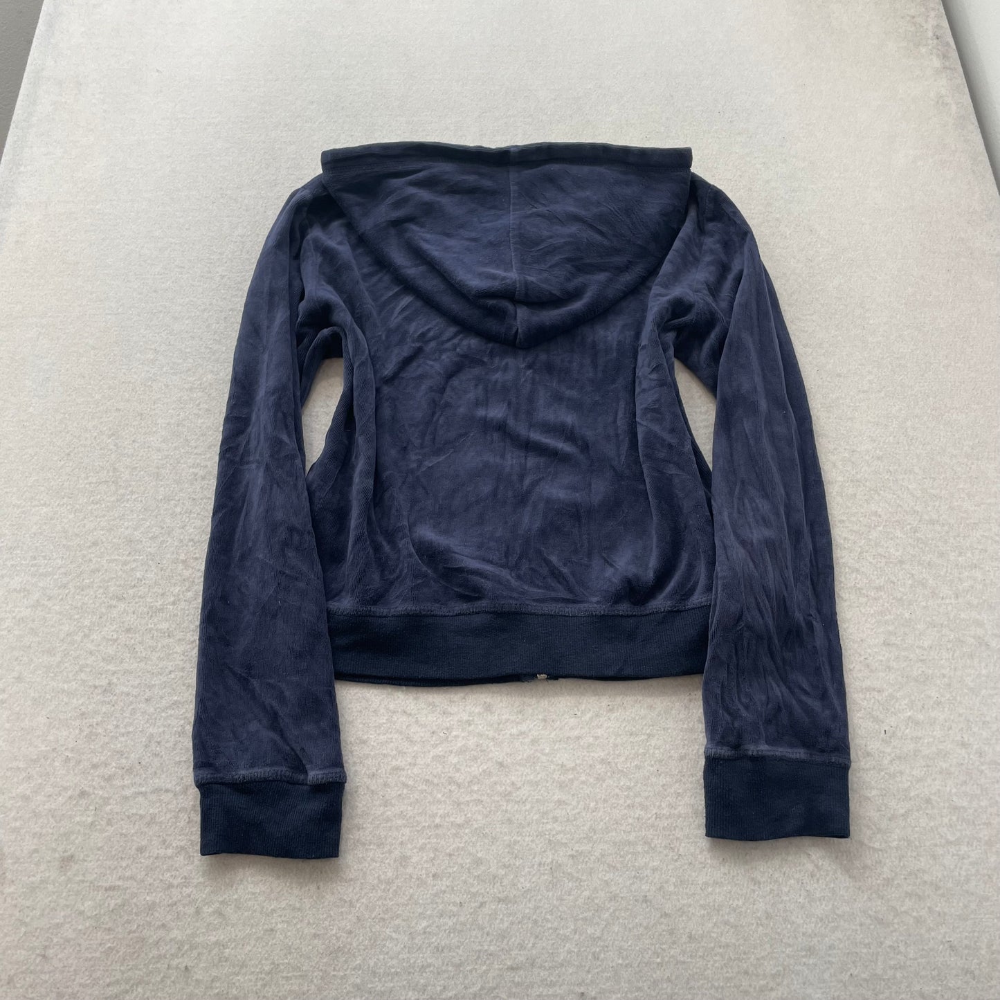 Vintage Juicy Couture Women Navy Velour Tracksuit Set Hoodie & Track Pant Size L