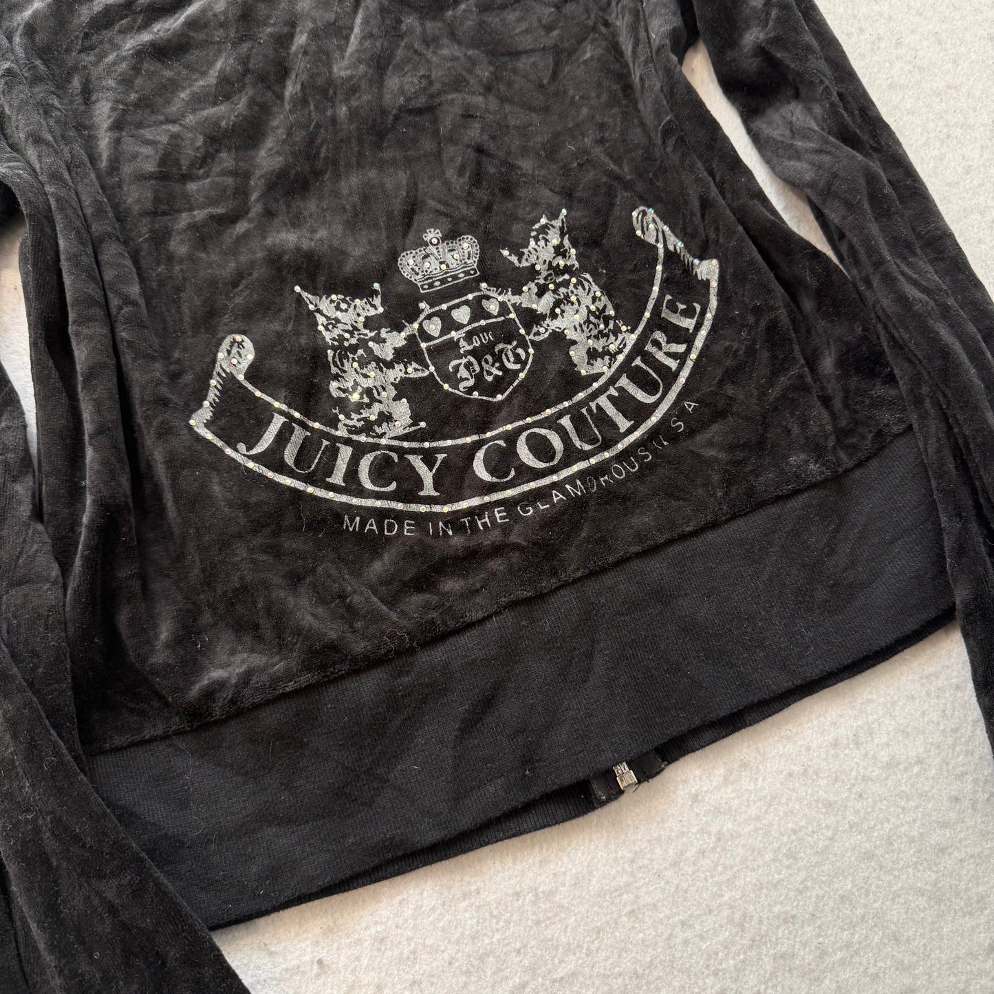 Juicy Couture Women Black Tracksuit Set Zip Up Hoodie & Flared Pant Logo Size L