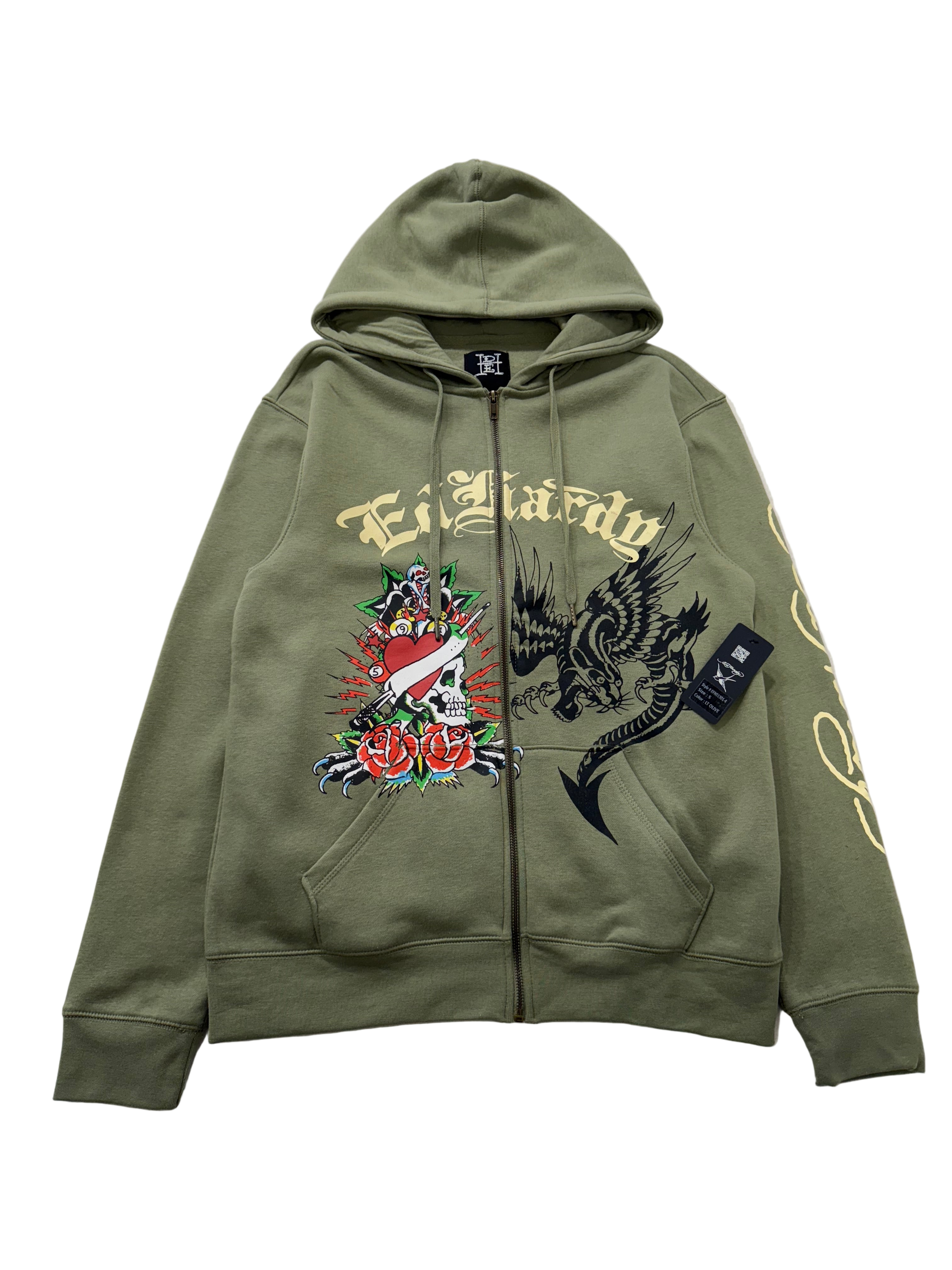 ED HARDY “Dragon Heart” SAGE ZIP UP HOODIE - Clean Curriculums 