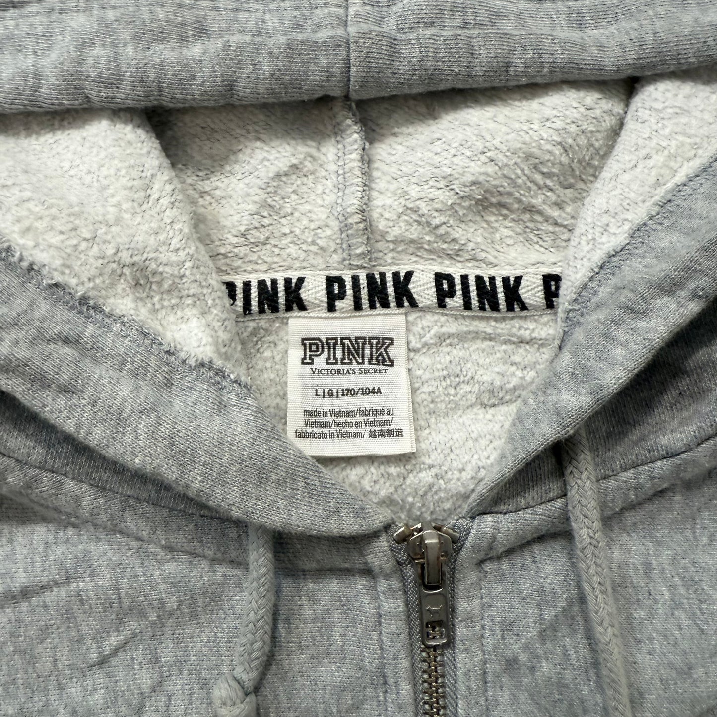 PINK by Victoria's Secret Gray Terry Zip Up Hoodie Long Sleeves Logo Size L