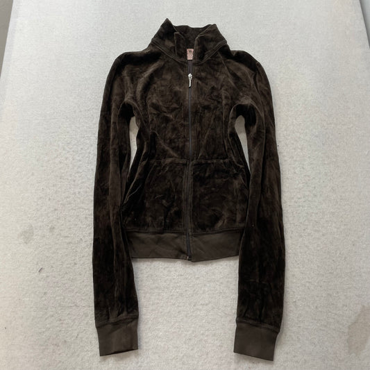Vintage Juicy Couture Broken Juicy “J” Womens Dark Brown Track Jacket Size L