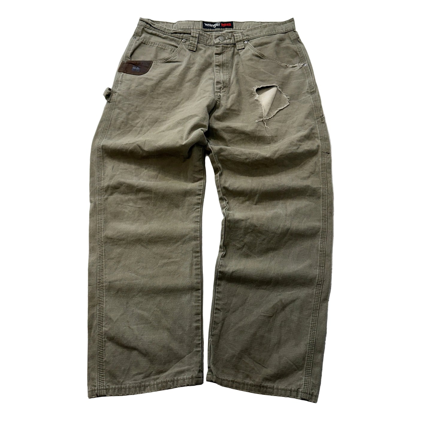 Wrangler Men's Olive Carpenter Pants Straight Fit Distressed Workwear Size W34