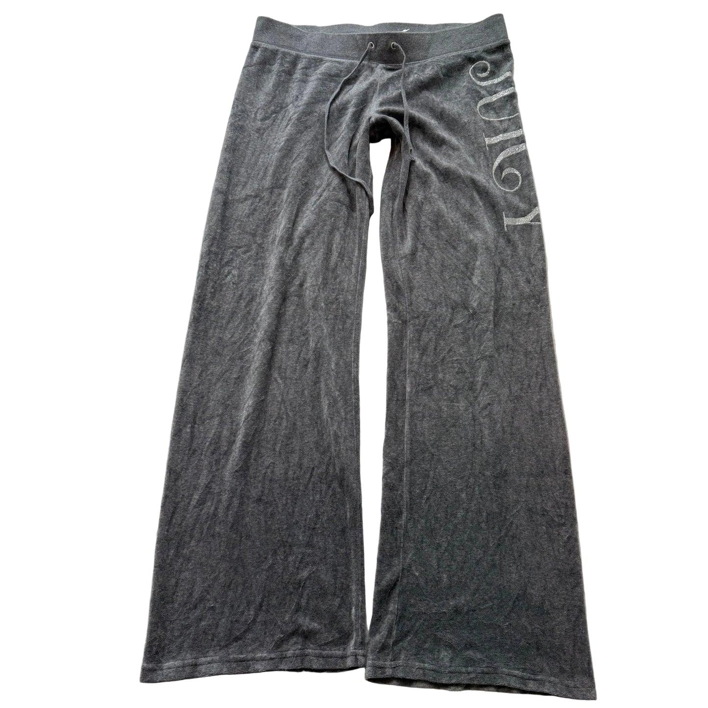 Juicy Couture Womens Gray Velour Flare Track Pant Glitter Logo Drawstring Size L