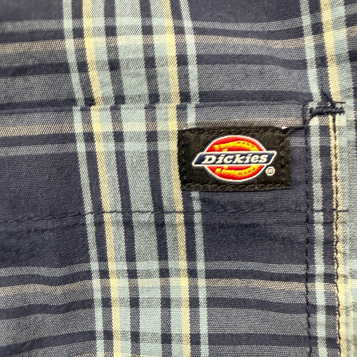 Dickies Men's Blue Plaid Button-Up Shirt Short Sleeves Relaxed Fit Size 4XL