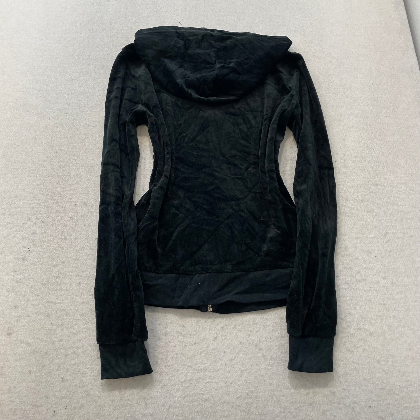 Juicy Couture Women's Black Velour Tracksuit Set Hoodie & Flared Pant Y2k Size M