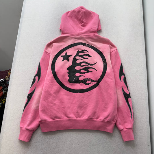 HELLSTAR Sports Flame Sunfaded Pink Boxy Zip Up Hoodie