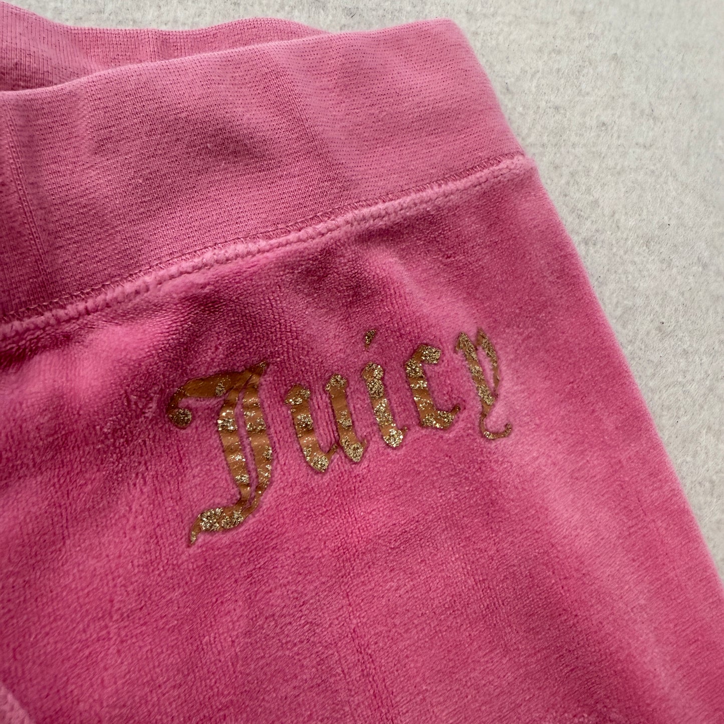 Juicy Couture Women's Rose Pink Velour Flared Track Pants Drawstring Logo Size S