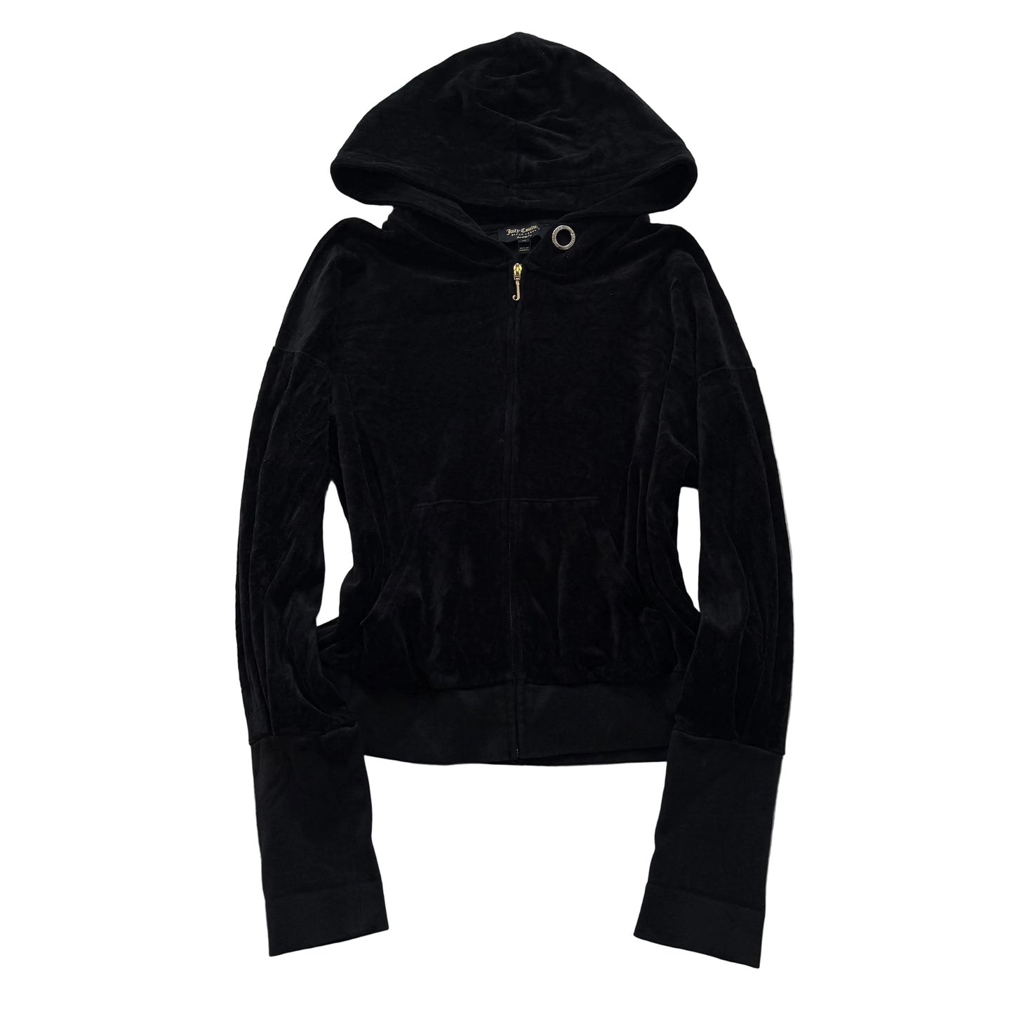 Juicy Couture Women's Black Velour Zip-Up Hoodie Gold Grommets Black Label Size M