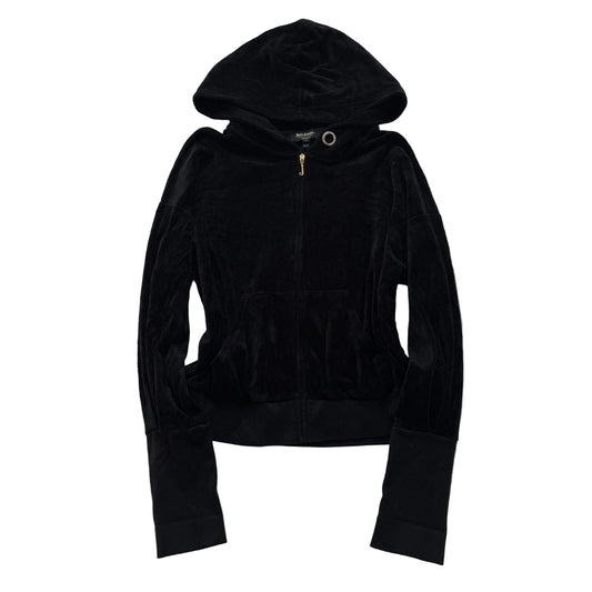 Juicy Couture Women's Black Velour Zip-Up Hoodie Gold Grommets Black Label Size M