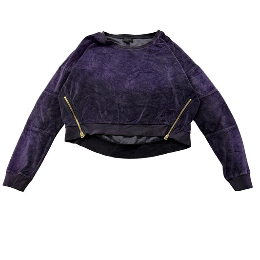True Religion Women's Deep Purple Velour Crop Top Dropped Shoulders Side Zip - S