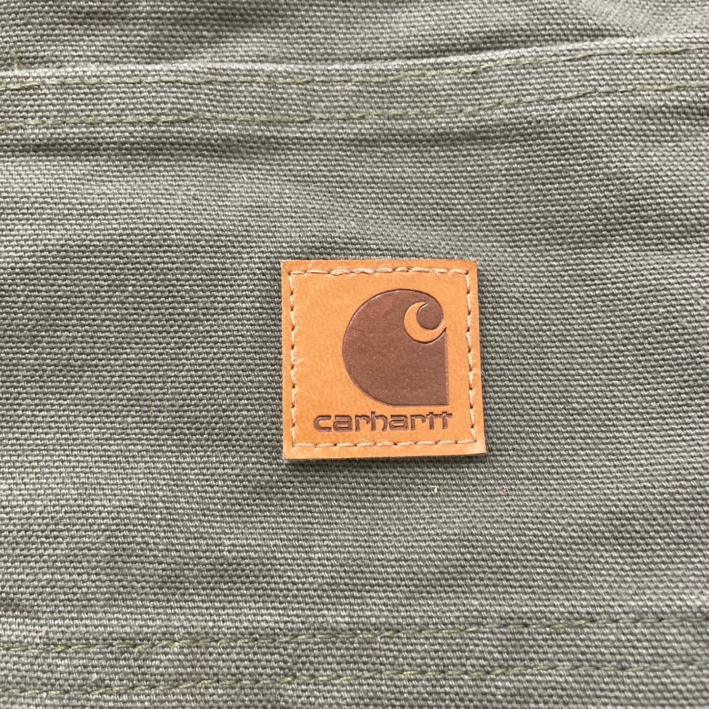 Carhartt Men's Olive Green Loose Fit Carpenter Canvas Pants Pocket Logo Size W42