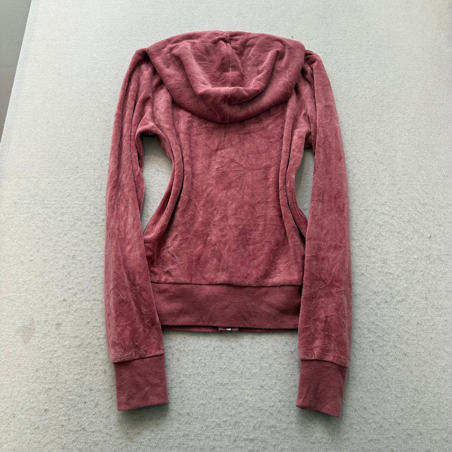 Vintage Juicy Couture Women's Dusty Rose Velour Zip-Up Hoodie Drawstring Size S
