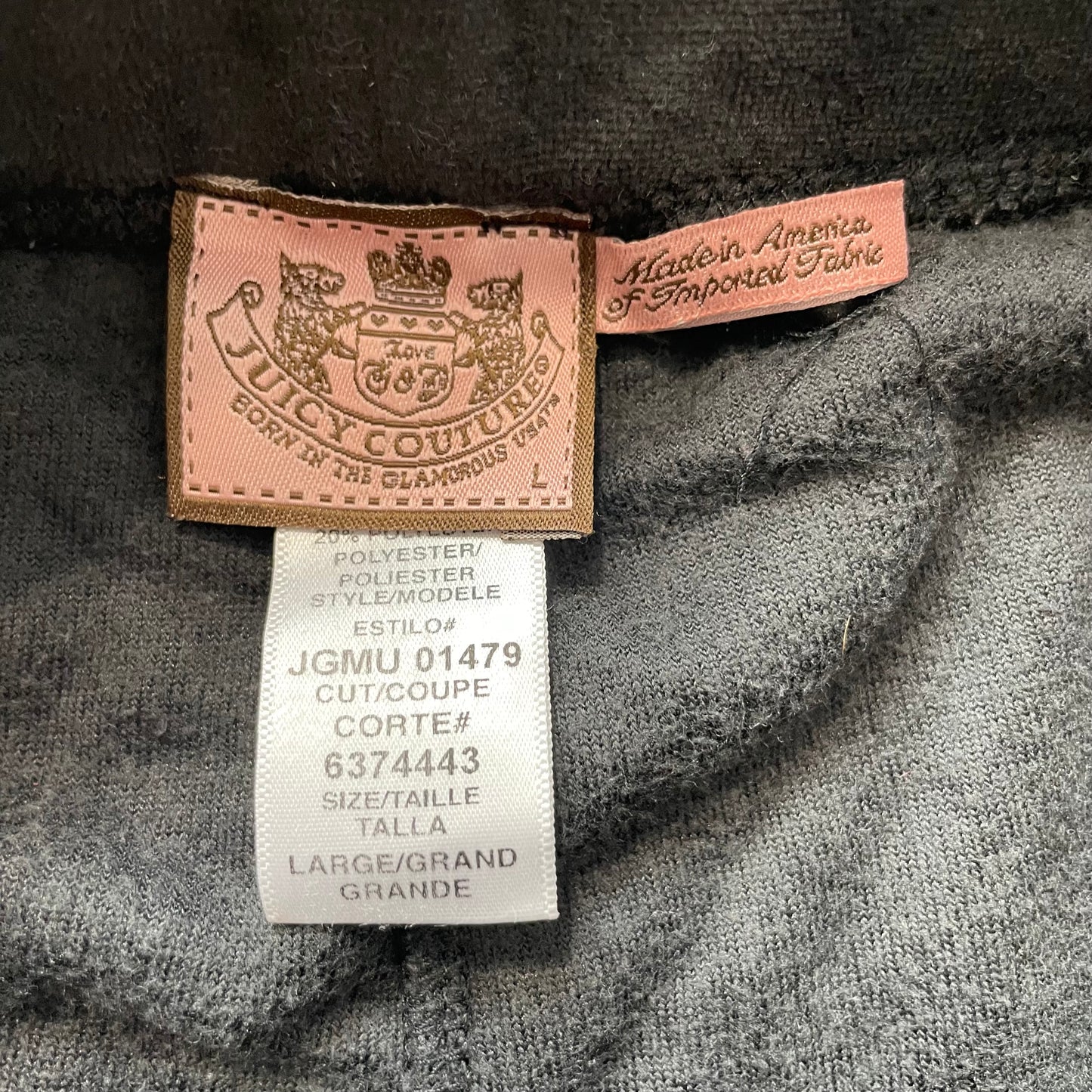 Vintage Juicy Couture Womens Charcoal Velour Flared Track Pant Drawstring Size L
