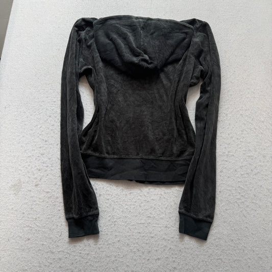 Juicy Couture Womens Charcoal Velour Zip-Up Hoodie Pockets Loungewear Y2k Size M