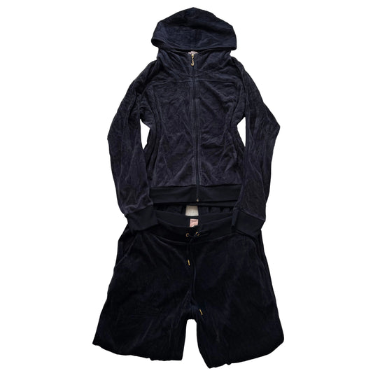 Juicy Couture navy Velour Tracksuit Set Hoodie & Drawstring Pants Size XL/M