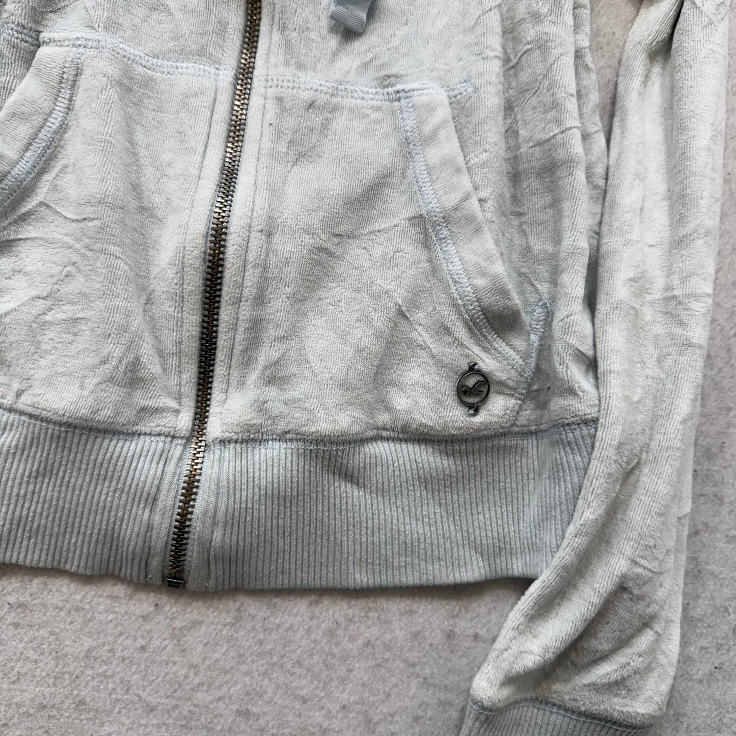 Hollister Womens Ice Blue Velour Zip Up Hoodie Loungewear Kangaroo Pocket Size S
