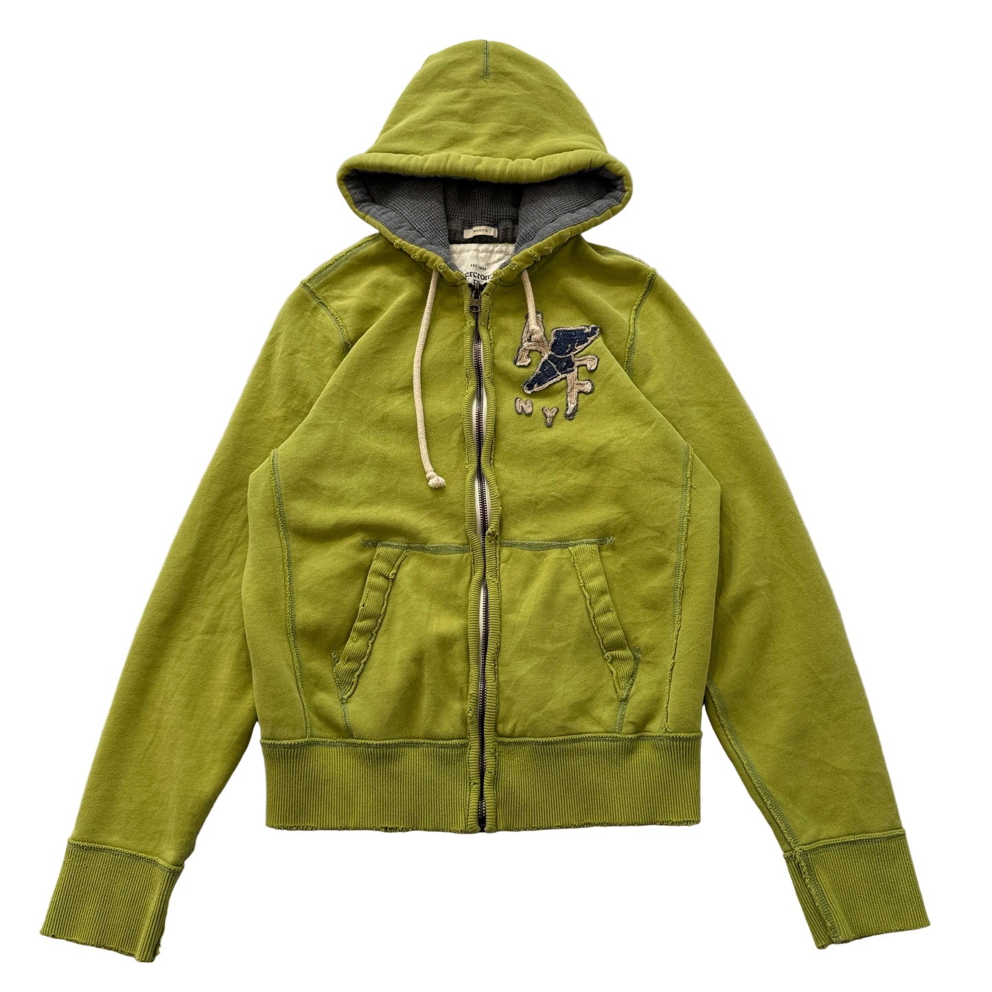 Vintage Abercrombie & Fitch Men's Olive Green Fleece Zip-Up Hoodie Y2K Size XL