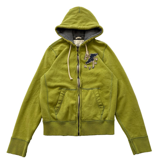 Vintage Abercrombie & Fitch Men's Olive Green Fleece Zip-Up Hoodie Y2K Size XL