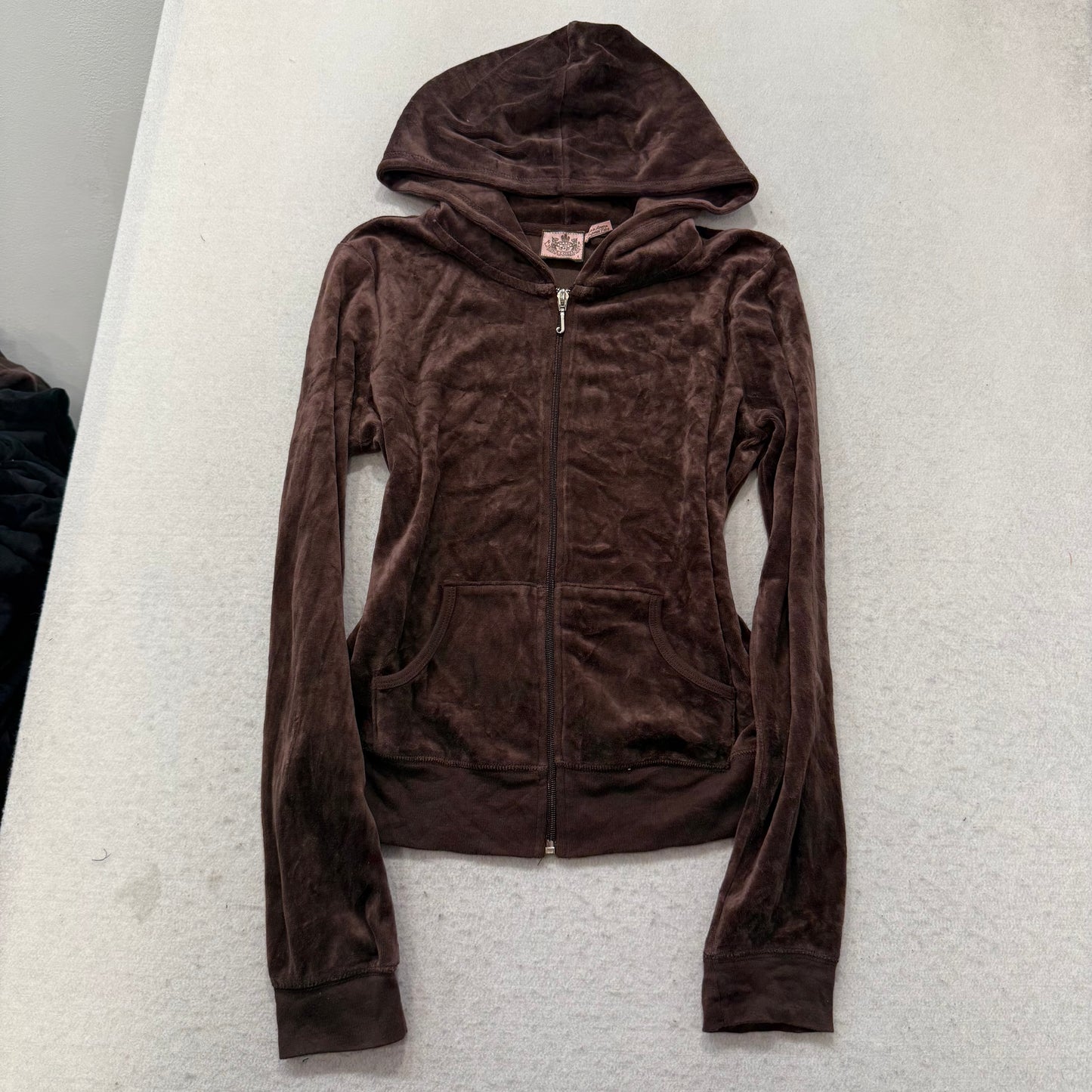 Vintage Juicy Couture Scottie Dogs Womens Dark Brown Velour Zip-Up Hoodie Size L