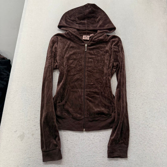 Vintage Juicy Couture Scottie Dogs Womens Dark Brown Velour Zip-Up Hoodie Size L