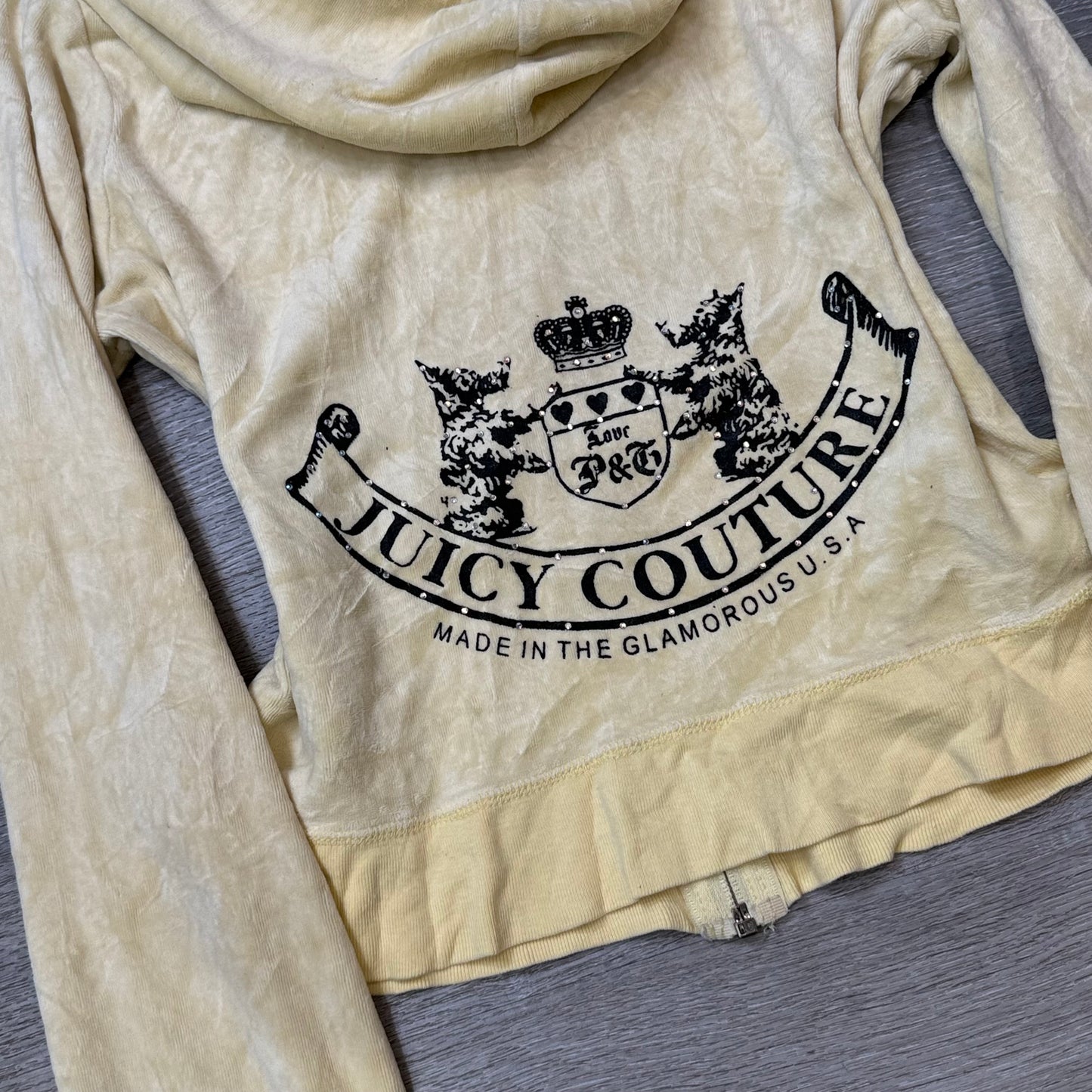 Juicy Couture Scottie Dogs Women's Cream Velour Zip-Up Hoodie Rhinestones Size M