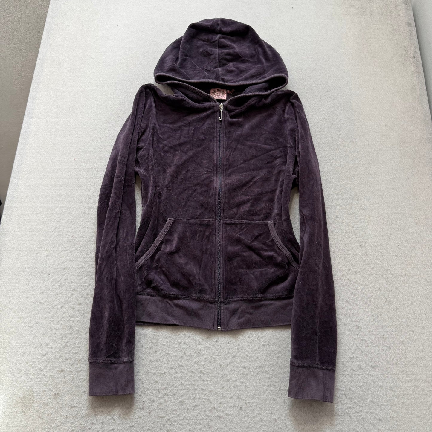 Juicy Couture Scottie Dogs Women's Charcoal Gray Velour Full Zip Hoodie Size XL
