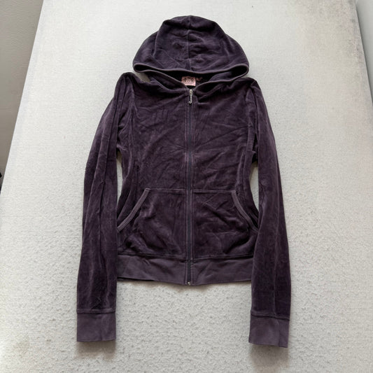 Juicy Couture Scottie Dogs Women's Charcoal Gray Velour Full Zip Hoodie Size XL
