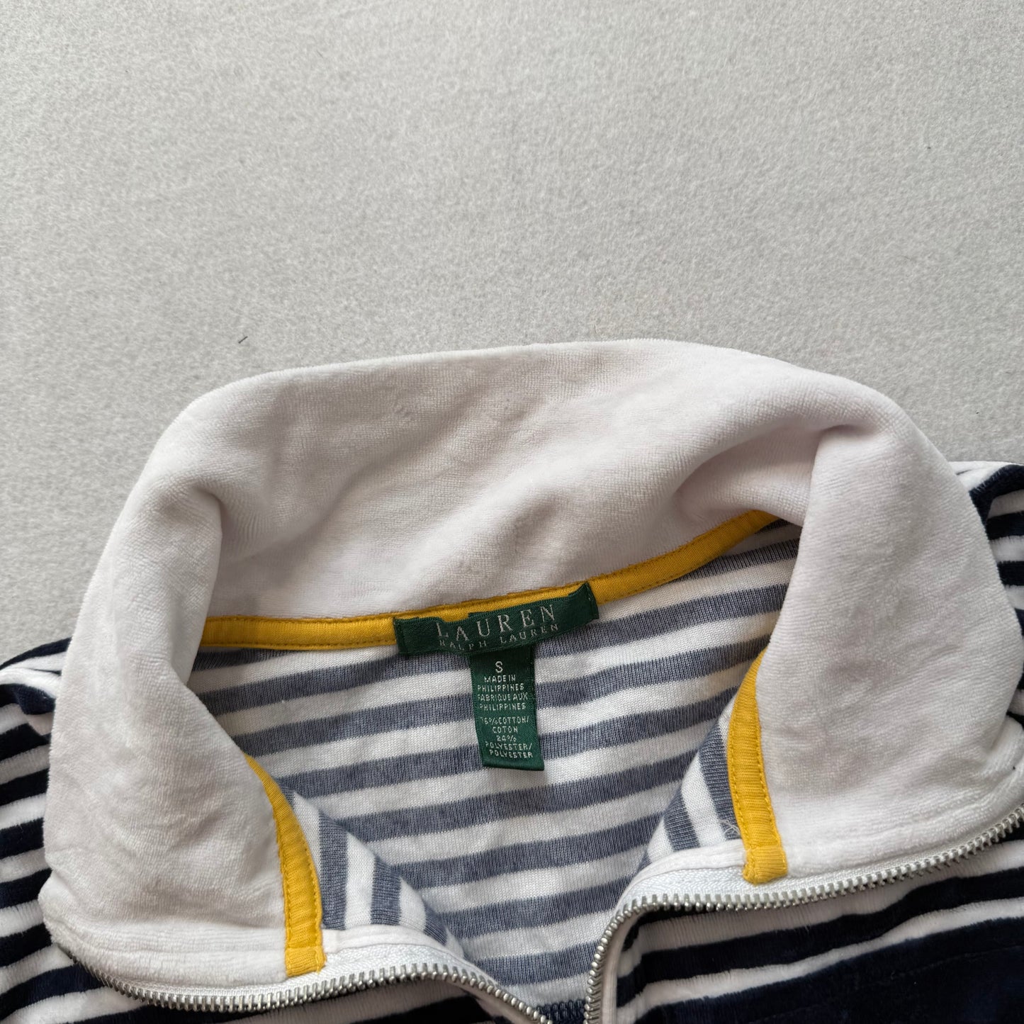 Lauren Ralph Lauren Women's Navy White Striped Velour Zip Up Track Jacket Size S